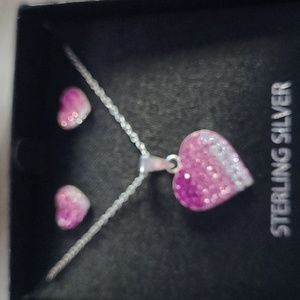 NIB sterling silver pink ombre heart pendant and earring set.